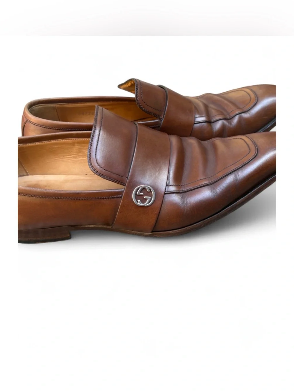 Gucci Brown Leather Logo Loafers Size 9 Fits US Men’s 10 Made in Italy